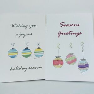 Set of 12 Watercolor Christmas Ornaments Holiday Cards